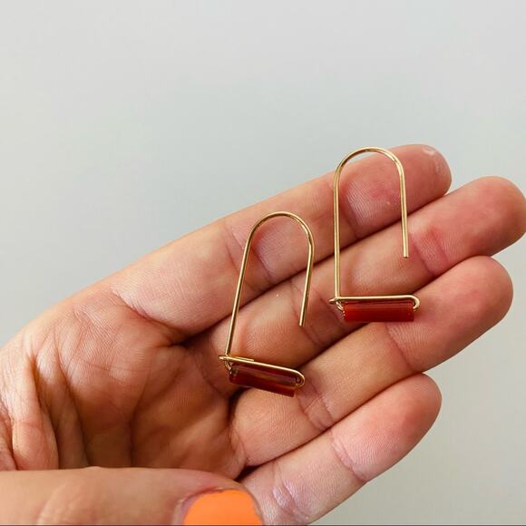 NEW REVOLVE NORDSTROM 18kt Gold Filled Vermeil Orange Red Carnelian Bead Earring - Picture 2 of 9